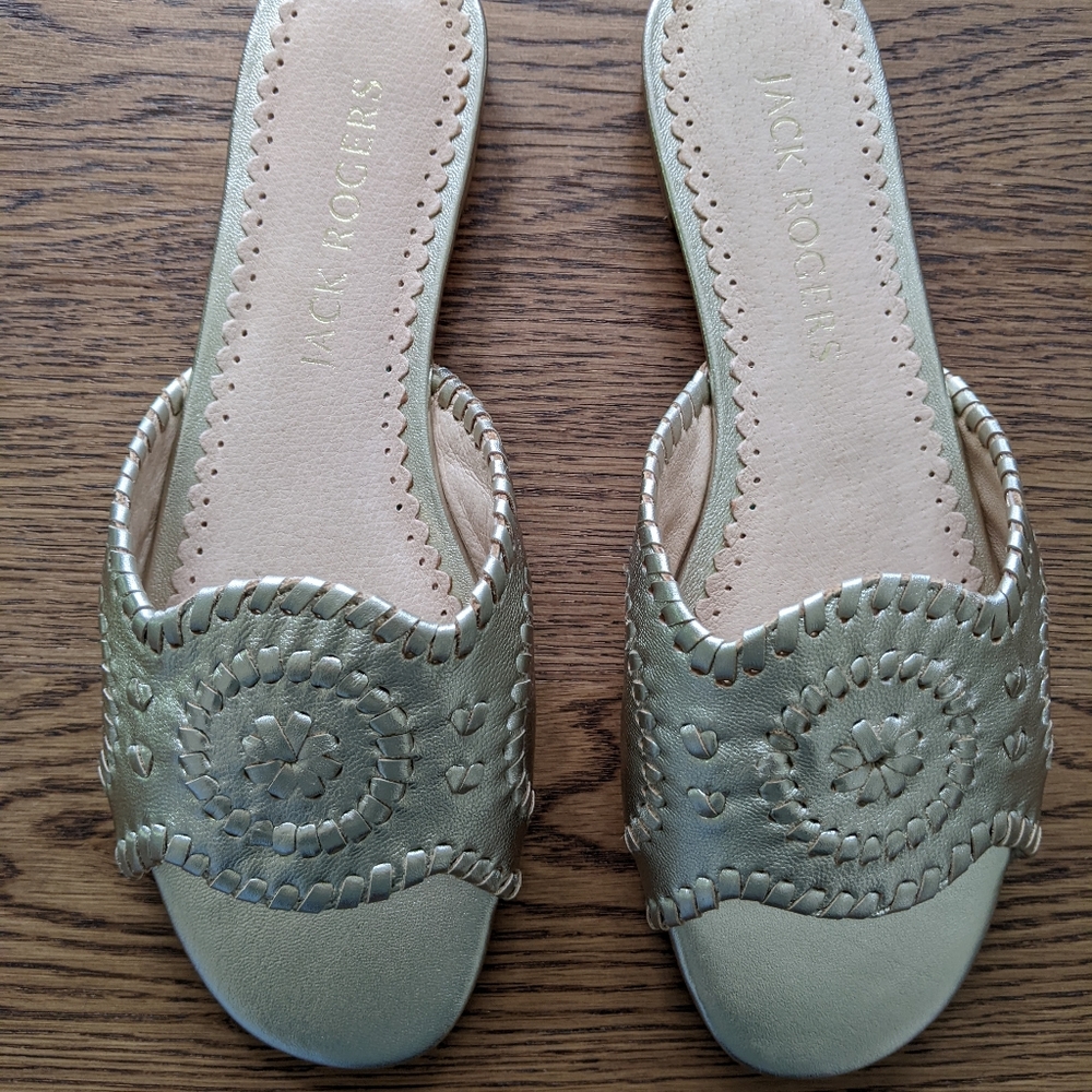 NWOT Jack Rogers Thompson Slides Gold Sandals 8 - Picture 4 of 9